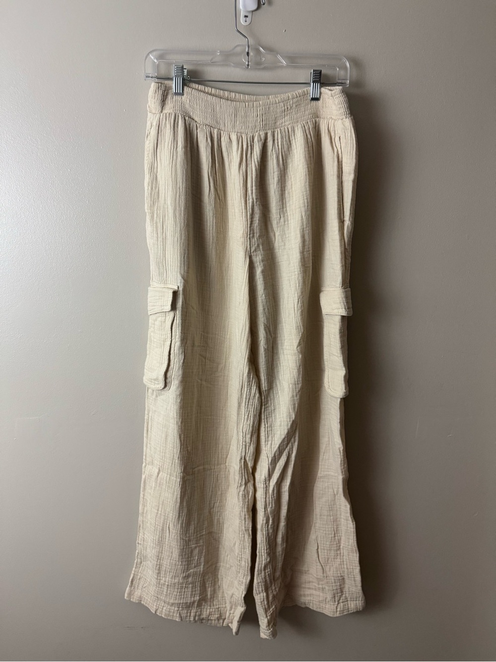 aerie Light Beige Linen Blend Wide Leg Cargo Pants Medium